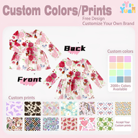 Robe longue à manches longues avec imprimé floral et papillons personnalisé pour petites filles, robe personnalisée de marque pour enfants, vêtements pour filles