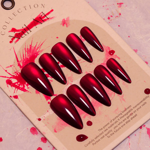 30 <span class=keywords><strong>faux</strong></span> ongles en résine à couverture complète, longs, couleur unie rouge œil de chat, pour Halloween, succès transfrontalier - Product Image 3