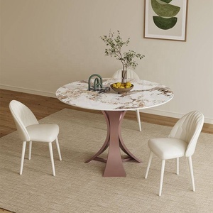 Mesa de Restaurante Redonda de 3 Plazas de Piedra Sinterizada Minimalista Italiana de Alta Calidad con Estructura de Hierro Blanco Puro, Duradera y Ecológica - Product Image 3