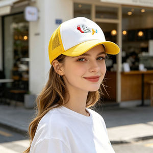 Casquette de baseball en mousse bicolore multicolore en gros, avec logo brodé personnalisé, 5 panneaux, en maille éponge, casquettes trucker à fermeture snapback - Product Image 2