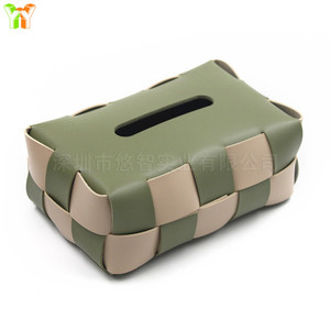 Caja de pañuelos tejida con diseño de tablero de ajedrez en blanco y negro, cubierta de cuero de estilo europeo para pañuelos faciales, para uso en el hogar y en el escritorio. - Product Image 4