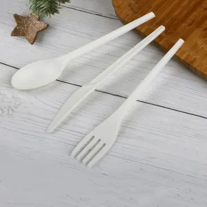 Venda quente de fábrica Compostable descartável branco mini colher de plástico PLA garfo faca colher de chá talheres espork