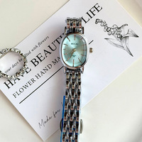 Jam Tangan Wanita Oval Kecil Sederhana dengan Tali Stainless Steel untuk Pelajar Wanita, Elegan Minimalis, Laris Manis