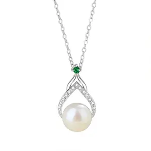 Dainty baroque freshwater pearl sterling silver necklace women high quality cubic zirconia necklaces for women wholesale