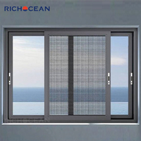 RICHOCEAN Maßgefertigte Schalldichte Doppelglasfenster Aluminium Schwarzes Schiebefenster mit Fliegengitter