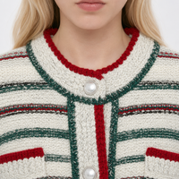 Cardigan en tricot tweed de luxe discret pour femme, mélange cachemire et laine, idéal pour les fêtes de Noël, veste en tricot, pull-over pour femme