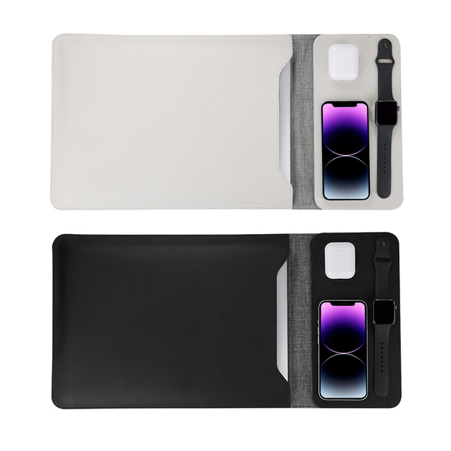 All-in-1 Mobile Phone 15w Wireless Charger for Apple Watch for Airpods 4 Waterproof Pu Leather Laptop Bags Mouse Pad
