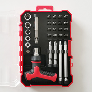 T-Type Ratchet Screwdriver Set 28-Piece 1/4 In Alloy Steel Hand <b>Tool</b> <b>Kit</b> For Home Use - Product Image 1