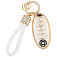 Meilleures ventes transfrontalières : Étui de clé de voiture à bordure dorée, pendentif anneau carré en diamant, porte-clés en corde, best-seller Amazon