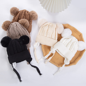 Mignon Ours Oreillette Texturé Tricot Chapeaux Pompon Bébé Garçons Filles Épais Chaud D'hiver Oreille Protection Casquettes Doublure En Coton Enfants Headwraps - Product Image 4