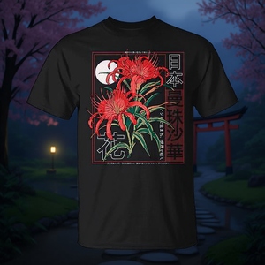 T-shirt imprimé au dos avec fleur de lys rouge, art Otaku, anime japonais - Product Image 3