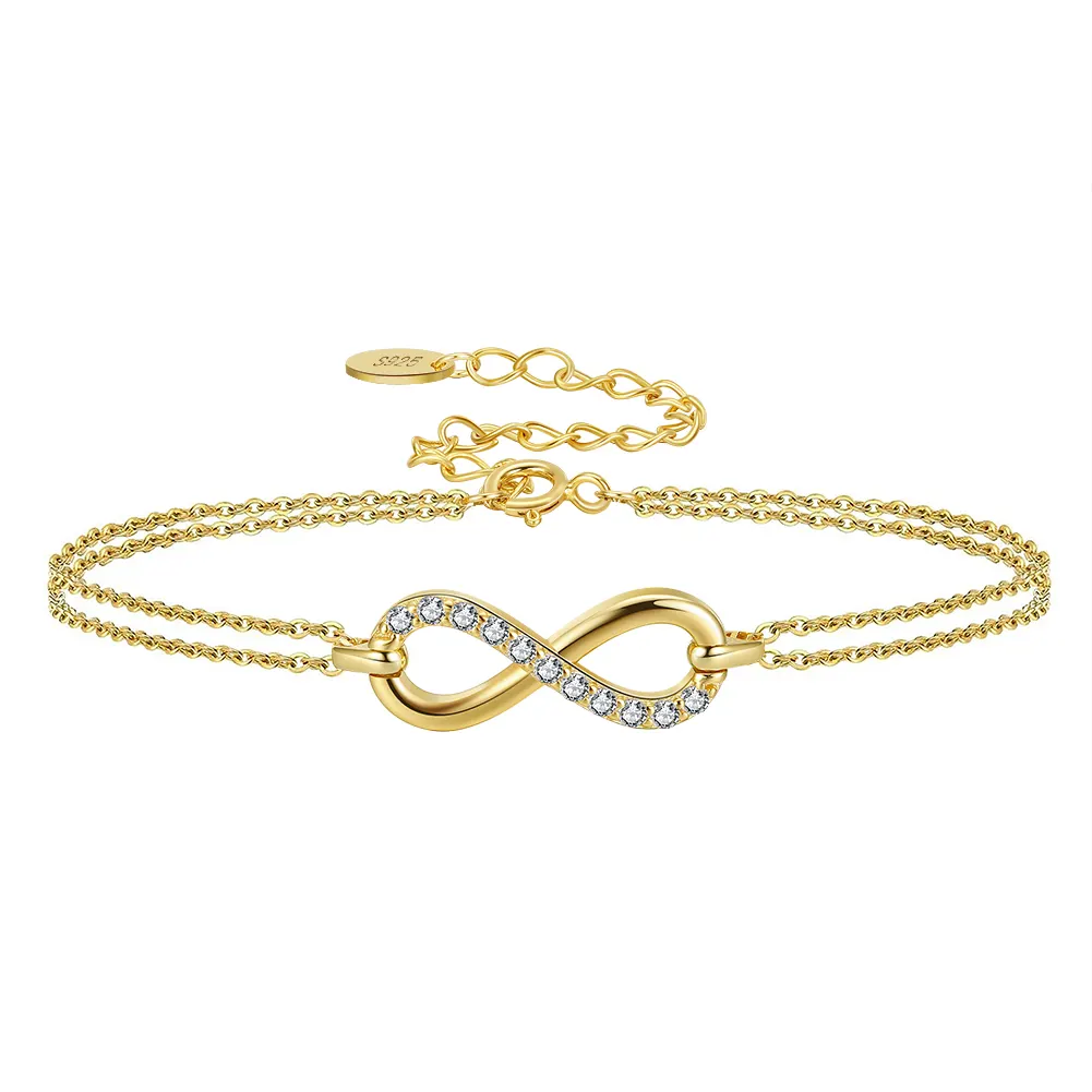 SB136 RINNTIN Womens 925 Sterling Silver Infinity Endless Love Symbol Charm Adjustable Bracelet for Wife Women Girls Mom