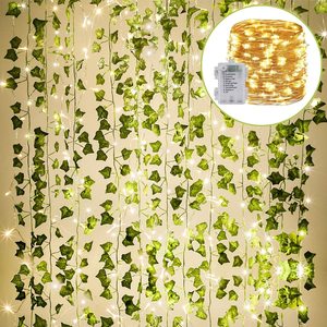 Guirlande de lierre artificielle en soie avec 12 paquets de guirlandes lumineuses LED personnalisées avec 100 lumières LED - Product Image 1