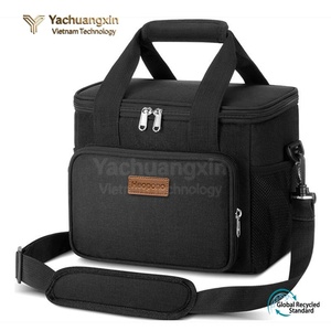 Striped Insulated Cooler Bag With Red Trim And Black Handles For Picnic Use - Product Image 3