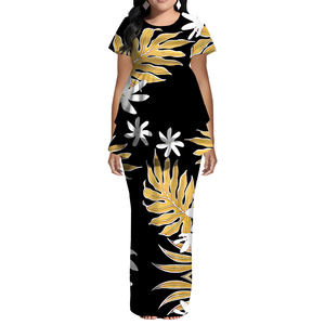 Abito Personalizzato Taglie Forti da Donna, Manica Corta, Collo Tondo, Design Tonga Samoano Puletasi, Abito con Volant, Top Lungo e Gonna Due Pezzi - Product Image 4