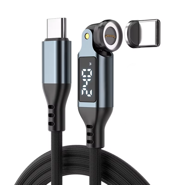 540 Degree 240W Magnetic Fast Charging Cable USB C to Type C Digital Display Emarker Data Cable for iPhone Laptop