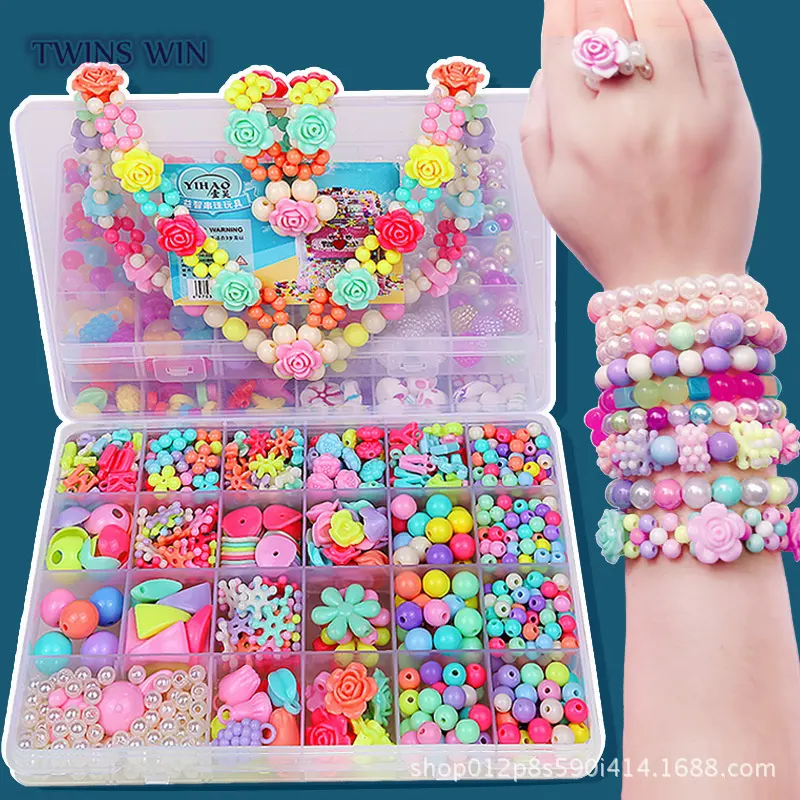 Kids Colorful Educational Toy Acrylic DIY Beads Kit Hairband Bracelet Beads for Jewelry Making 030