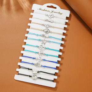 Stainless Steel Marine Charm Bracelet Set Waxed Thread <b>Braided</b> Jewelry Ocean Theme <b>Accessories</b> For Women Fashion Jewelry Sets - Product Image 2