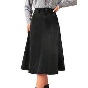 Jupe longue en jean décontractée pour femme, coupe trapèze, avec coutures, modèle personnalisé, dernière collection, haute qualité, vente en gros - Product Image 1