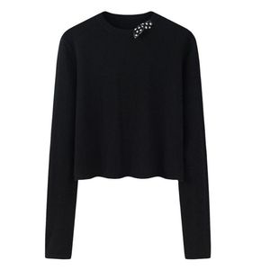Autunno autunno Casual maglia girocollo Pullover da donna girocollo tinta unita morbido comodo tessuto sottile personalizzato con Logo frontale - Product Image 4