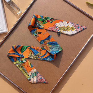 Mùa Hè Sang Trọng In Thiết Kế Mượt <span class=keywords><strong>Twill</strong></span> Satin Khăn 5*100Cm Dài Ribbon Hairbands Túi Xách Cổ Tie Cho Phụ Nữ - Product Image 4