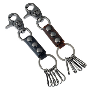 Men's Vintage Creative Cowhide Leather Light Durable Keychain with Punk Style and Digital Printing