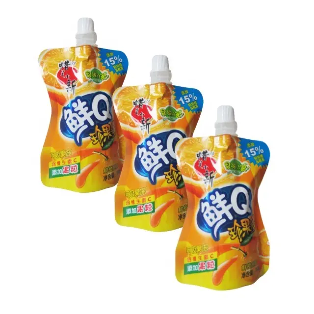 Venda quente suco de bebidas para crianças Stand up Bolsa de papel laminado impresso Doy Pack bico superior material PE seguro para uso alimentar Embalagem