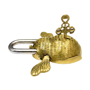 Gold Plated Brass Turtle <b>Padlock</b> Figurine with Keys Feng Shui Decorative Brass Artwork for Residential Interiors - Product Image 1