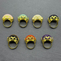Bague en pierre naturelle pour femme, couleur or vintage, avec perle ronde en cristal et pierre précieuse, ajustable, bijoux de mode, vente en gros