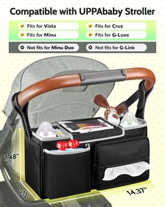 Sac de rangement pour poussette de grande capacité, organisateur de poussette réglable avec 2 porte-gobelets isothermes, sac de poussette facile à nettoyer - Product Image 2