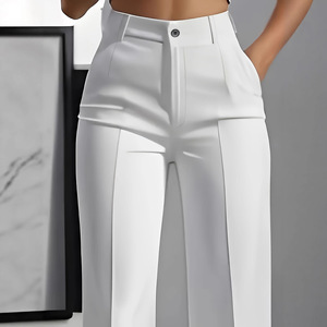 <span class=keywords><strong>Pantalon</strong></span> de costume élégant pour <span class=keywords><strong>femme</strong></span>, taille haute, respirant, avec fermeture éclair, coupe droite fluide, idéal pour le bureau - Collection Printemps - Product Image 5