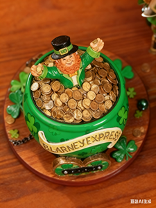 Décoration de bureau en résine faite à la main et peinte à la main, logo porte-bonheur de la Saint-Patrick, <span class=keywords><strong>train</strong></span> <span class=keywords><strong>irlandais</strong></span>, nain mignon, pièces d'or - Product Image 5