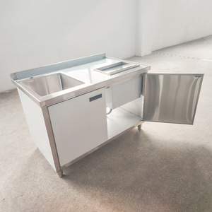 Meuble de cuisine en acier inoxydable avec plan de travail intégré, évier à légumes et évier à vaisselle, meuble de base moderne - Product Image 4