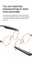 Lunettes Intelligentes Sans Fil BT 6.0 Audio Ouvert, Lunettes de Soleil Audio avec Réduction de Bruit ENC, Appels Mains Libres, Étanchéité IP67
