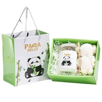 Juego de Regalo de Toalla de Panda y Oso de Peluche, Taza de Cerámica y Vaso de Agua, Caja de Regalo Creativa para Formación de Equipos