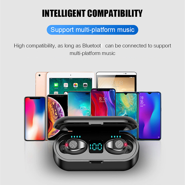 New F9 Wireless Headphones 5.0 Earphone TWS HIFI Mini In-ear Sports Running F9 Headset Support IOS/Android Phones