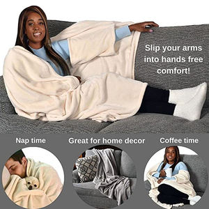 <span class=keywords><strong>Couverture</strong></span> <span class=keywords><strong>polaire</strong></span> confortable pour adulte, <span class=keywords><strong>plaid</strong></span> amovible, <span class=keywords><strong>avec</strong></span> <span class=keywords><strong>manches</strong></span> de poche à câlin - Product Image 4