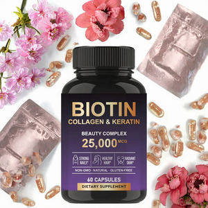 Cápsulas de Biotina, Colágeno y Queratina con 25000 MCG, Suplemento para el Crecimiento del Cabello, Complejo de Belleza para Mujeres, 60 Cápsulas - Product Image 2