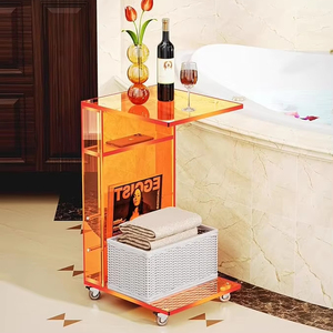 Oranje <span class=keywords><strong>C</strong></span>-Vormige Eindtafel Op Afsluitbare Wielen Doorzichtig Acryl Kleine Salontafel Voor Ruimtes Als Displayrek Bijzettafel Voor Sofa - Product Image 1