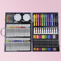 Ensemble de dessin pour étudiants 113 pièces, stylos à eau chinois, boîte cadeau en bois, marqueurs acryliques, fournitures de papeterie, pinceaux de peinture colorés