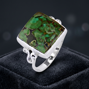 Art Palace 925 Silver Natural Green Turquoise <b>Ring</b> Geometric Bohemian Style Unisex Bezel Setting Everyday Wear Jewelry - Product Image 2