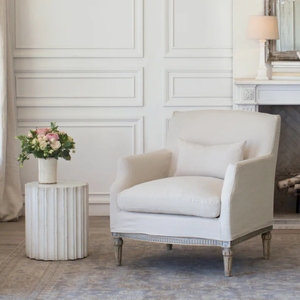 <span class=keywords><strong>Fauteuil</strong></span> d'appoint style campagne française avec housse amovible, revêtement en <span class=keywords><strong>lin</strong></span> et pieds en bois, structure en bois vieilli avec housse amovible - Product Image 1