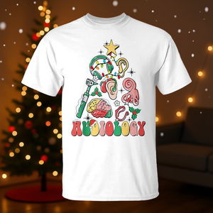 Camiseta navideña con diseño de árbol de audiológica para estudiantes y graduados - Product Image 3