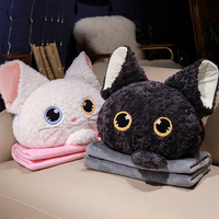 Coussin et couverture 2-en-1 Devon Rex Black Cat, jouets en peluche moelleux et chauds avec rembourrage en coton PP, Animal Crossing