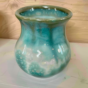 Jarrón de mesa de gres de 5 "hecho a mano, flor moderna ecológica de <span class=keywords><strong>Florida</strong></span>, rueda de cerámica, gres verde rústico lanzado - Product Image 5