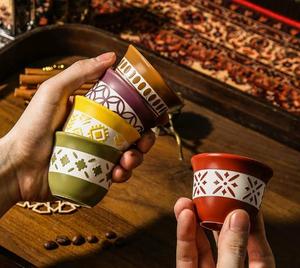 Arab handcrafted beverage custom printed logo small <b>clay</b> espresso cup <b>set</b> ceramic coffee cup - Product Image 5