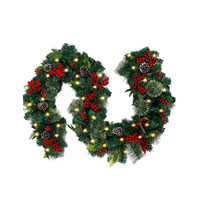 Décoration de Noël, guirlande de feuilles de pin fleuries, 2,7 mètres, fleurs en plastique denses