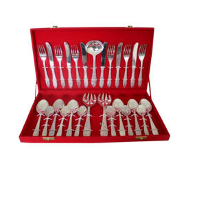 Juego de Cubiertos de utensilios de cocina al por mayor de latón con acabado plateado con caja de terciopelo azul para utensilios de cocina - Product Image 3