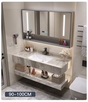 Meuble de salle de bain double couche brillant de type split avec vasque intégrée, coiffeuse murale intelligente avec miroir