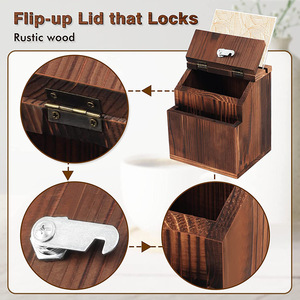 Wooden Square Suggestion Box <b>Wall</b> Mounted Engraved <b>Storage</b> Bin For Mail Key Organizers - Product Image 4
